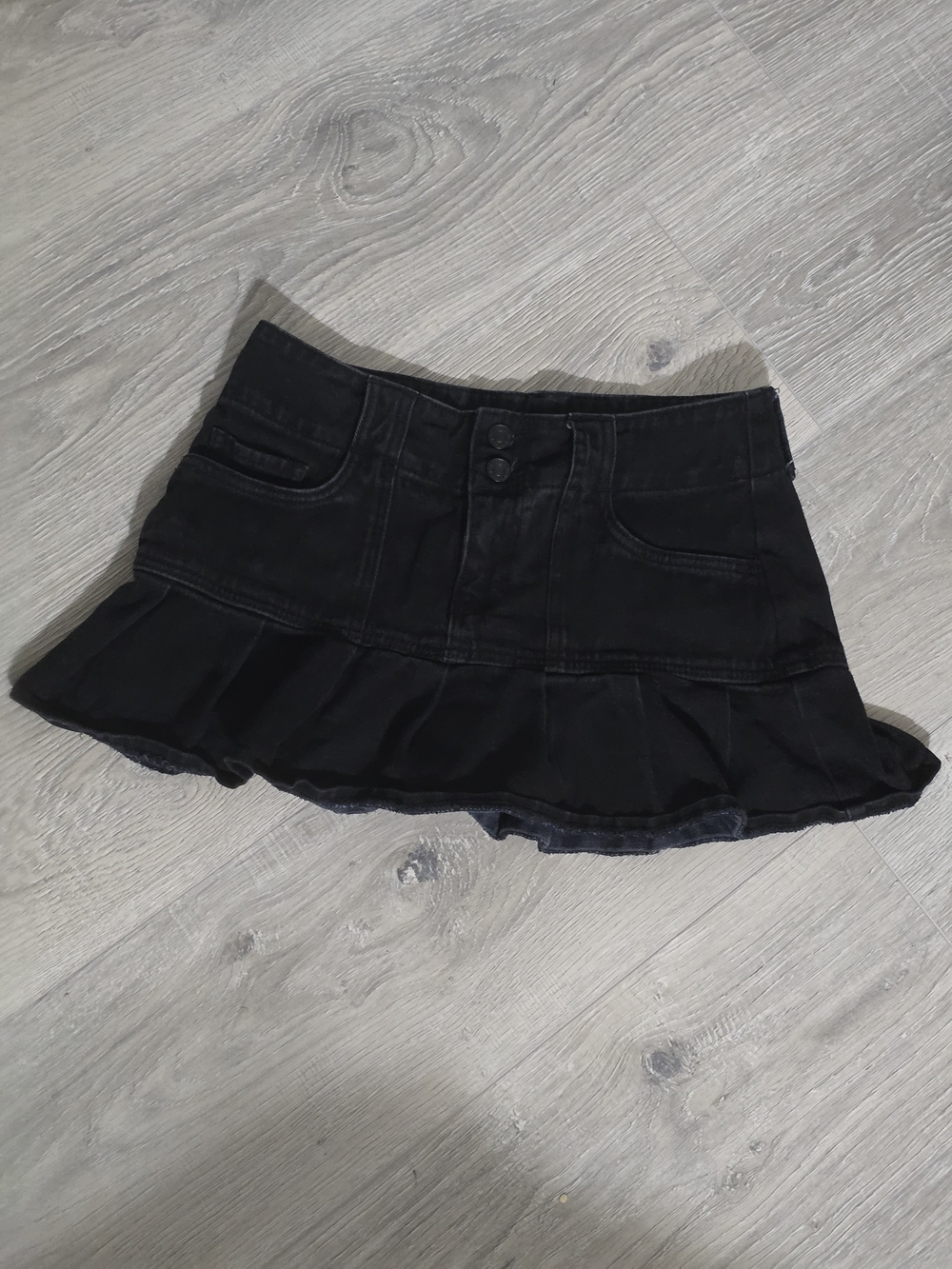 PacSun Black Ruffle-Hem Denim Mini Skirt